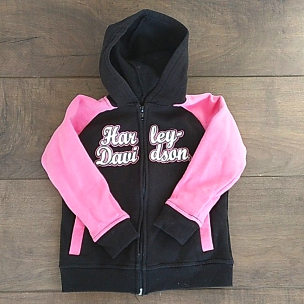 HARLEY DAVIDSON LIVE TO RIDE MOTORCYCLE PINK /BLACK GLITTER  HOODIE GIRLS 3T T